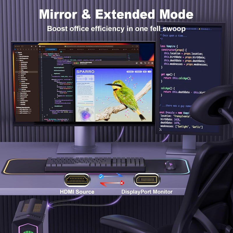 THANDBLE Active HDMI to DisplayPort Cable 3FT, 4K 60Hz 1080p 120Hz, Unidirectional HDMI Source to DP Monitor Display Port Cable Compatible for PC, Laptop, Computer, NVIDIA, AMD, PS5/4, Xbox - Image 5